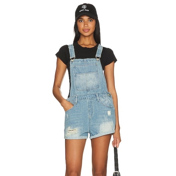 Superdown Carmen Short Overalls Light Blue Wash Size Small - Picture 1 of 12
